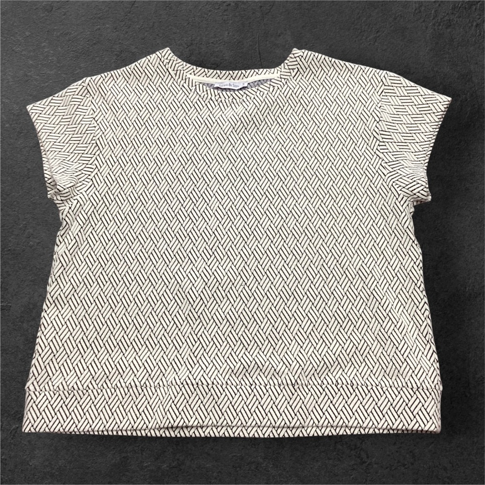 See And Be Seen Womens Black White Geometric Knit Boxy Top Short Sleeve Size M